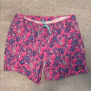 Vineyard Vines Pink and Blue Tropical Swim Trunks